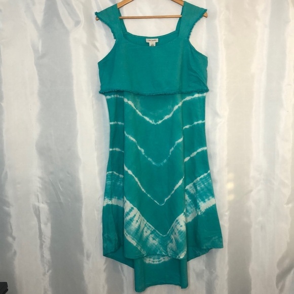 Cold Water Creek Sleeveless Tied Dyed Midi Teal Dress Size L - Picture 1 of 10